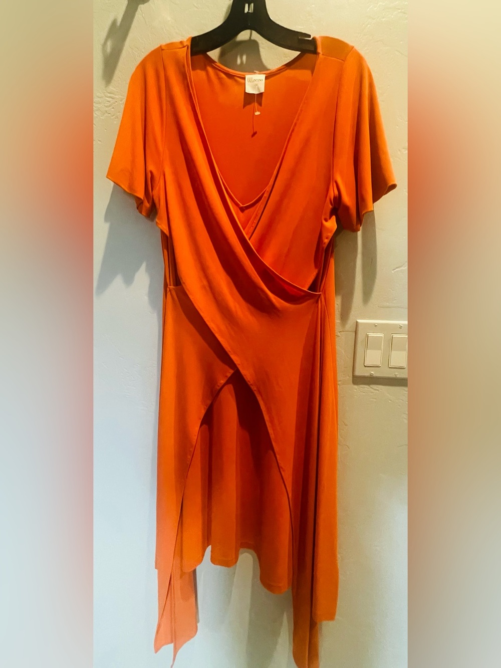 RED Valentino Orange A-Line V-Neck Sash Tie Dress Size Small